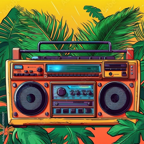 A boombox with a tropical ambiance. It's summer and time to make party and dance