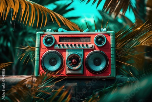 A boombox with a tropical ambiance. It's summer and time to make party and dance