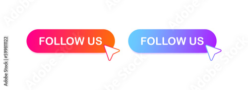 Follow us. Flat, color, follow us buttons. Vector icons.