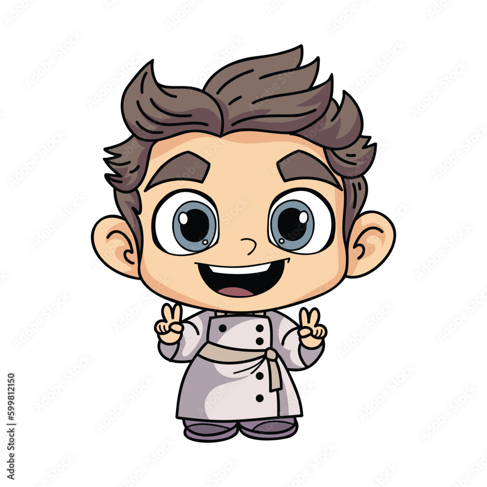 Happy chef male character illustration in doodle style