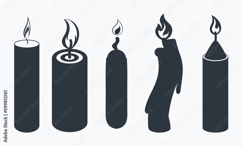 black silhouette of the candle with fire flames black silhouette of the candle with fire flames