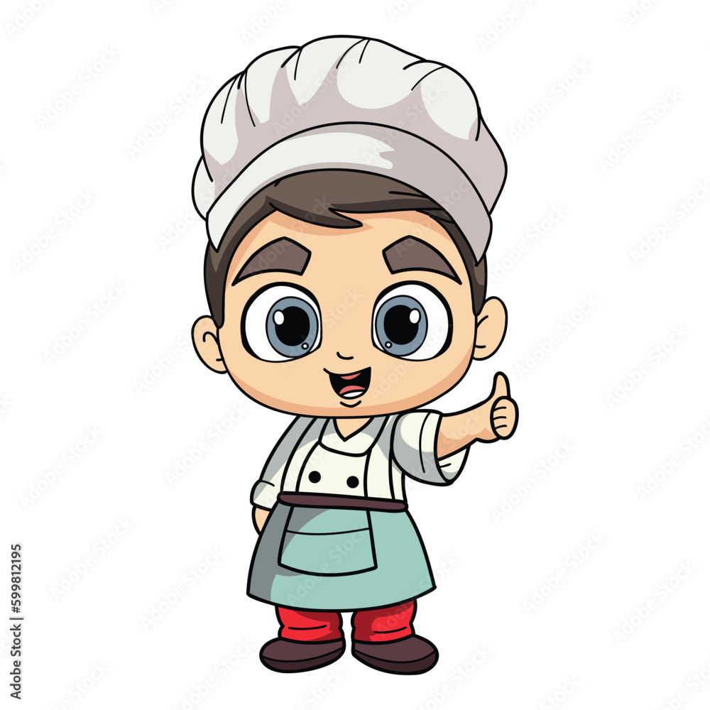 Happy chef male character illustration in doodle style Happy chef male character illustration in doodle style
