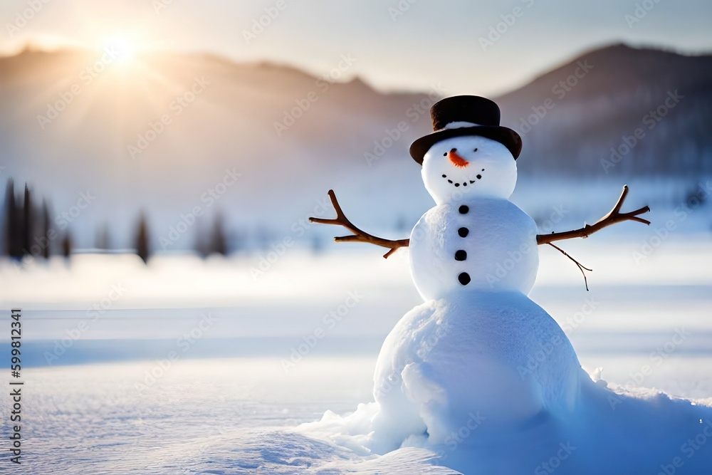Obraz premium snowman in the winter, generative ai