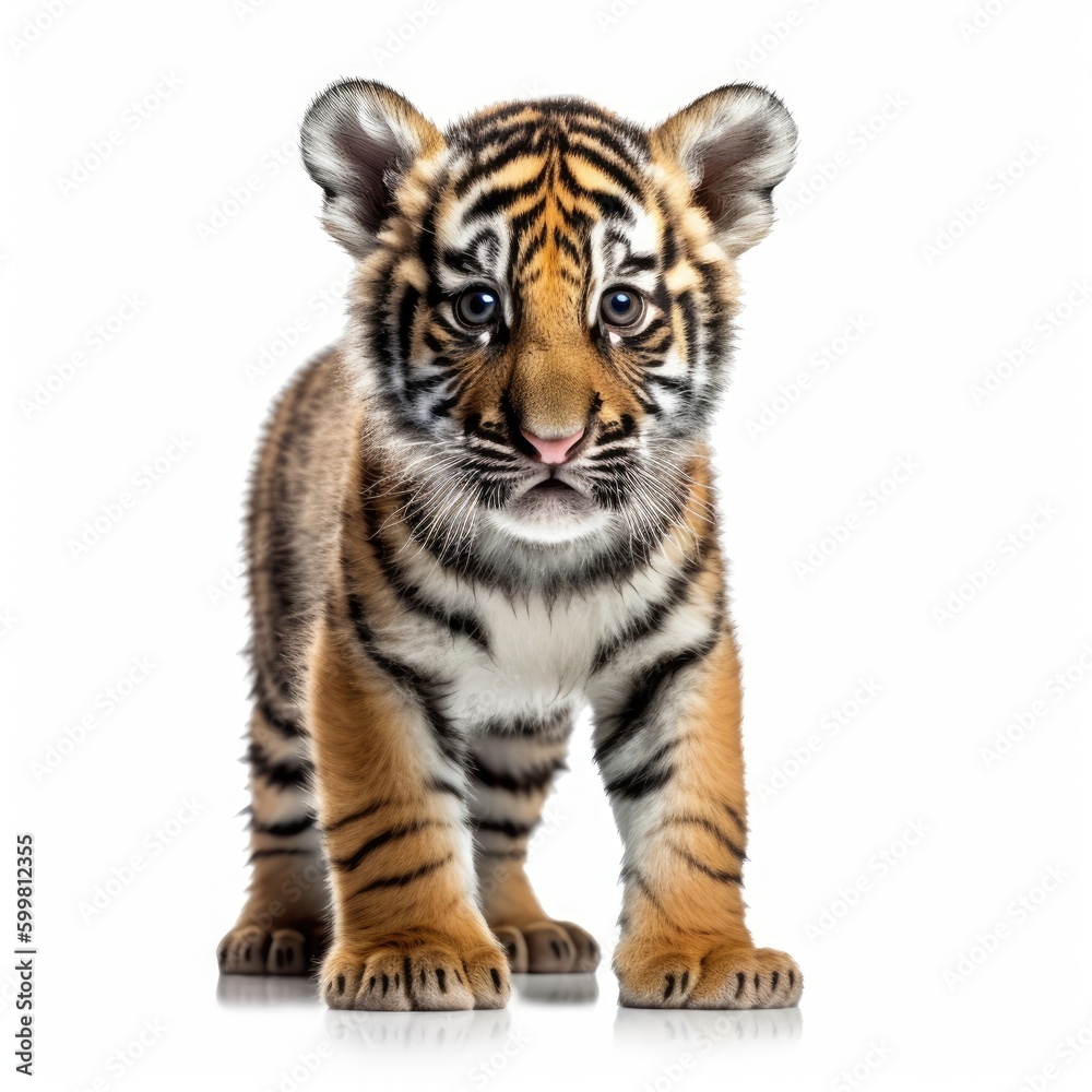 Fototapeta premium Baby Tiger isolated on white (generative AI)
