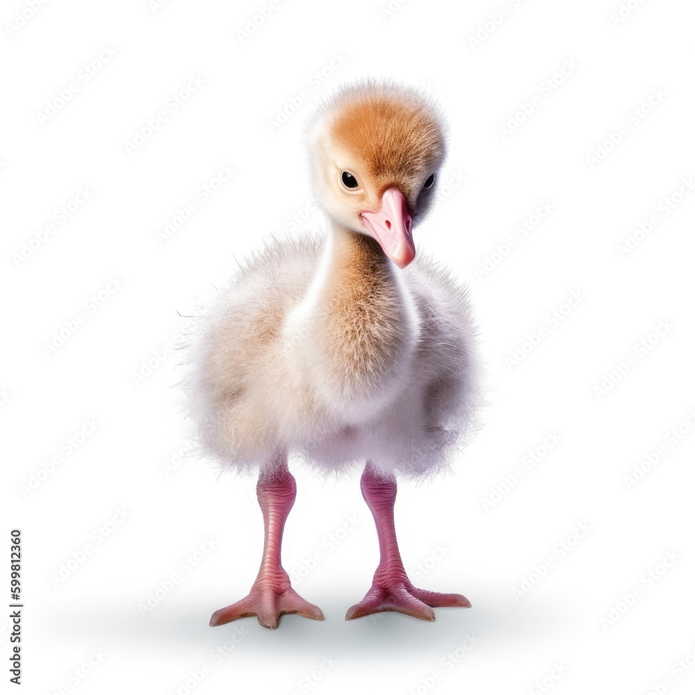 Fototapeta premium Baby Flamingo isolated on white (generative AI)