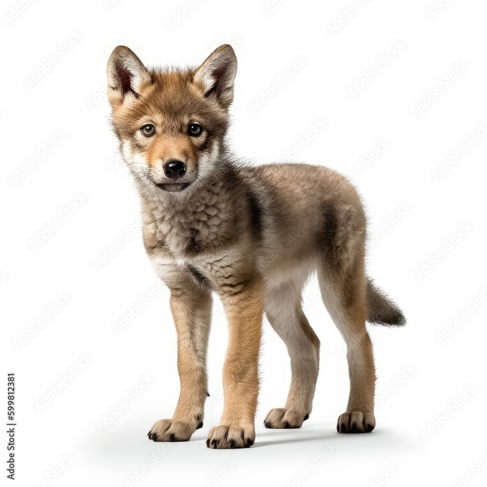 Baby Wolf isolated on white (generative AI)