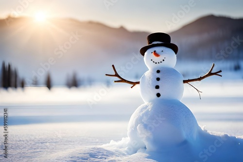 snowman in the winter, generative ai © drimerz