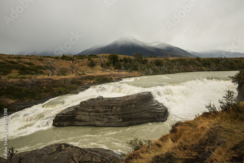 Patagonia landscapes with lakes mountains and waterfalls