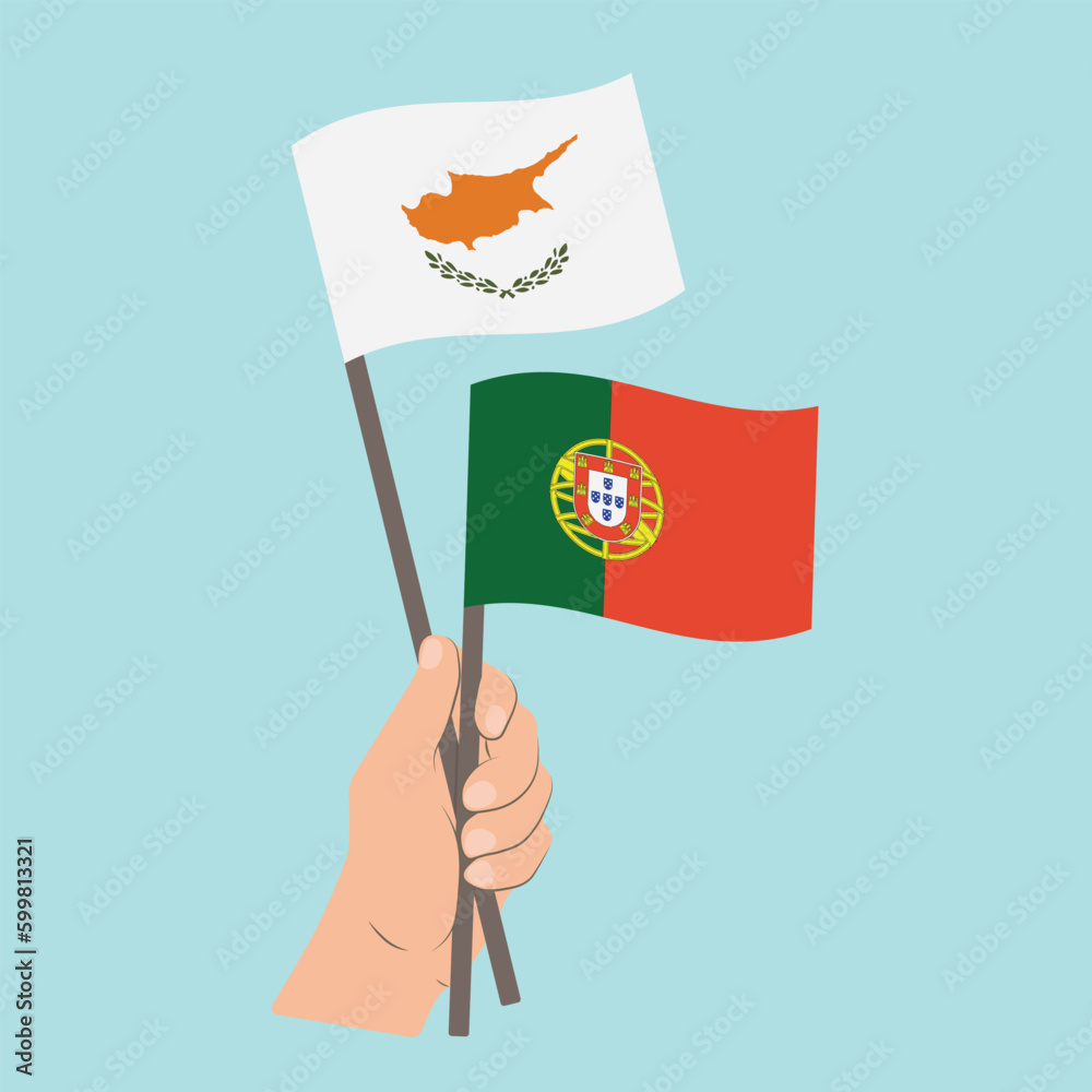 Flags of Cyprus and Portugal, Hand Holding flags Flags of Cyprus and Portugal, Hand Holding flags