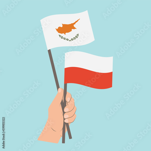 Flags of Cyprus and Poland, Hand Holding flags