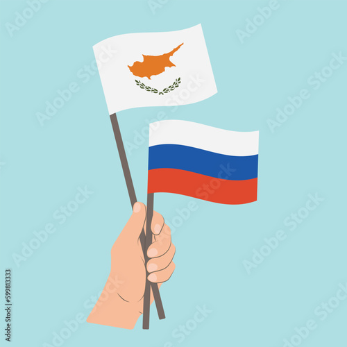 Flags of Cyprus and Russia, Hand Holding flags