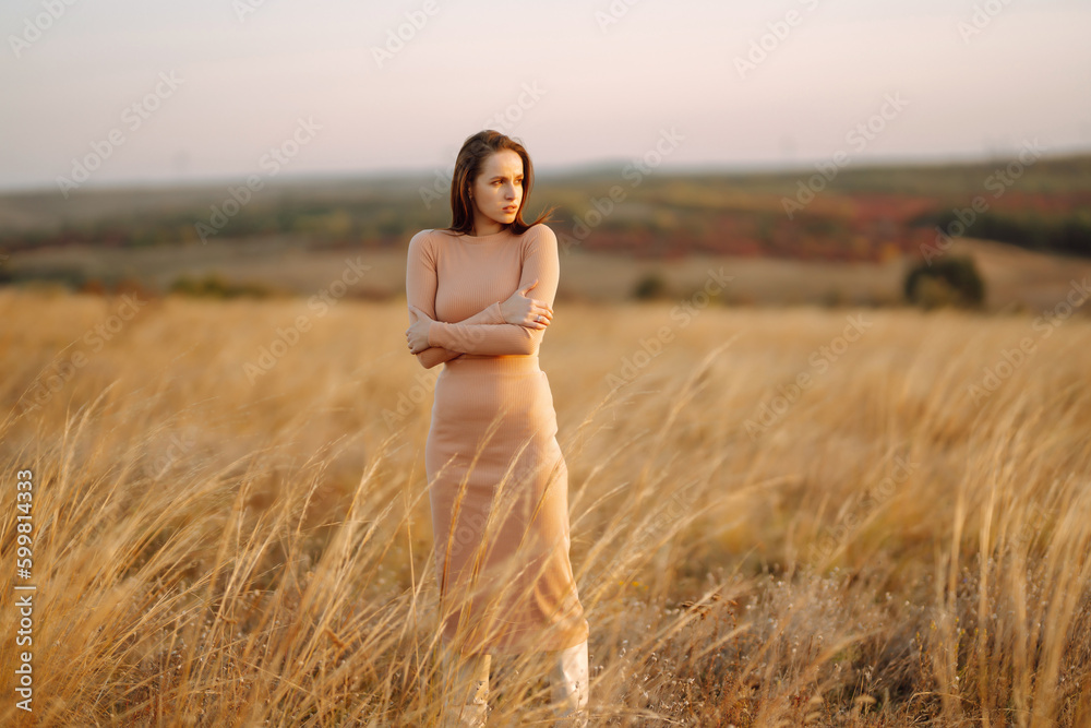 Stylish woman enjoying nature outdoor. Lifestyle, travel, tourism, nature, active life.