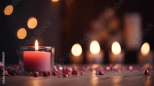 Cozy background of Valentine s Day with decorative heart and candles  Generative AI