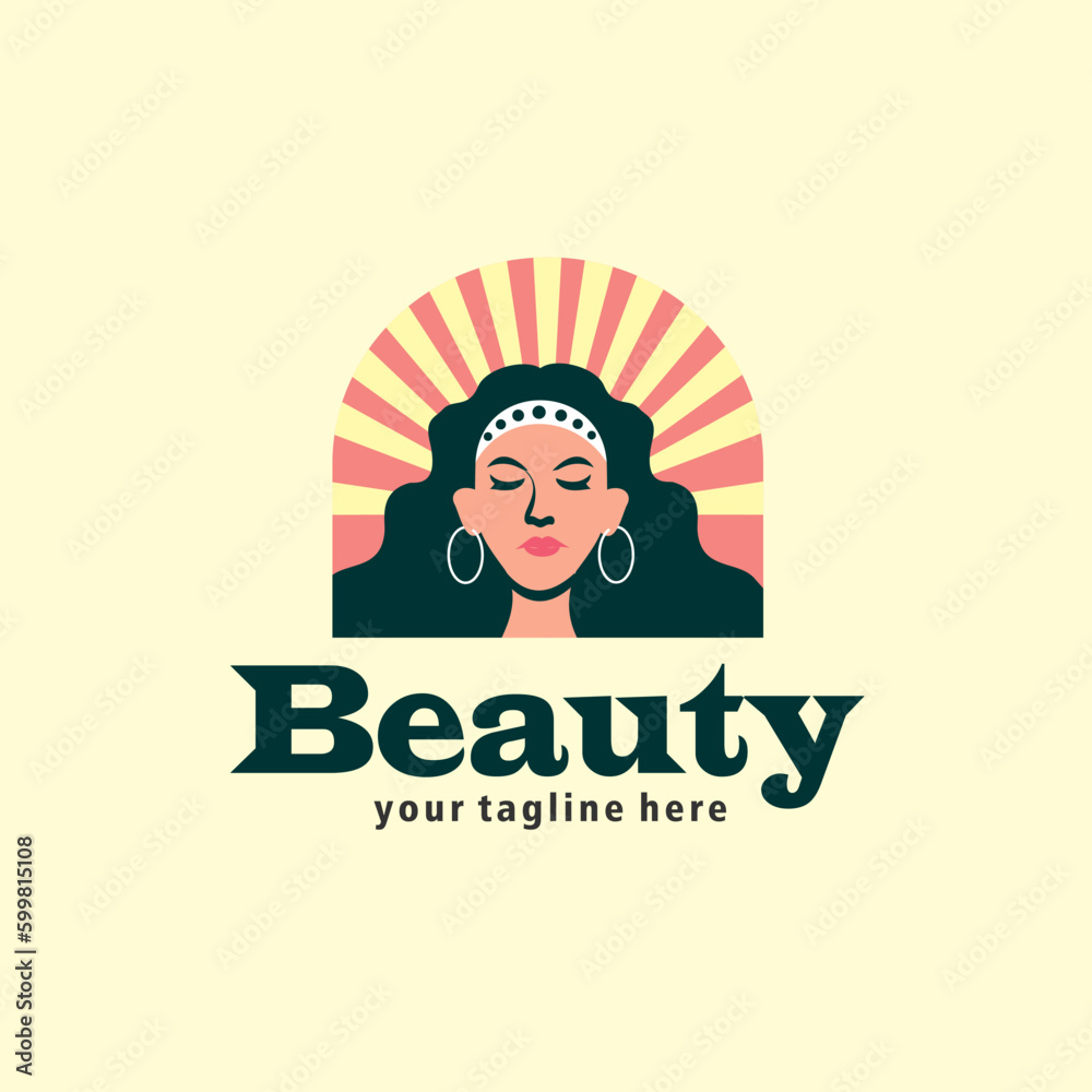 sporty woman logo design. logos for women's sportswear beauty products, spa and beauty spots, or feminine logos in the form of a woman wearing a curly hair bandana