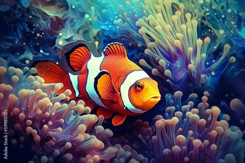 Clownfish underwater nature. Generate Ai