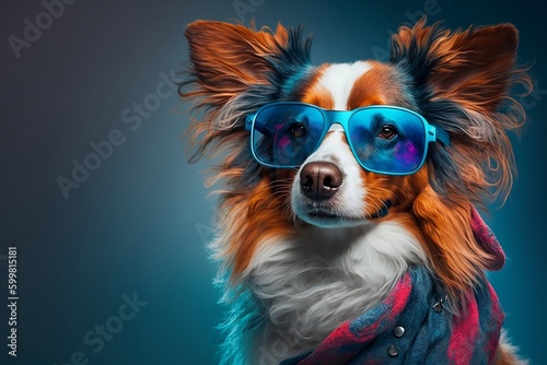 Fashionable Dog Wearing Sunglasses in Studio Setting, Generative Ai