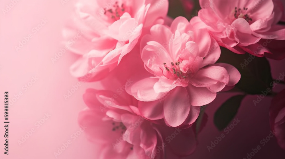 Pink Flowers on pink background with copy space, Banner Design, Generative AI Pink Flowers on pink background with copy space, Banner Design, Generative AI