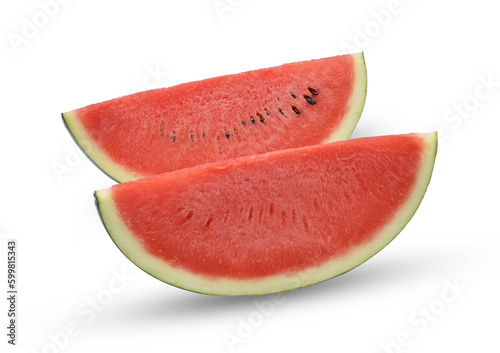 Slices of watermelon on white background.