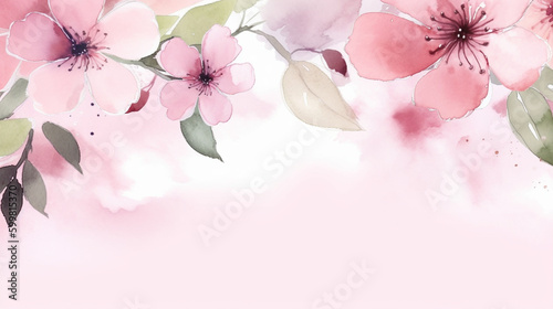 water color of pink flowers with copy space, Banner Design, Generative AI