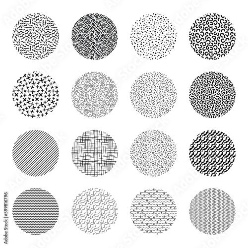 Circles of different textures, shades of gray, abstract vector background, design elements © Valerii