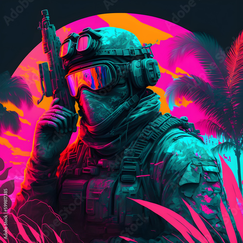 Synthwave icon solider