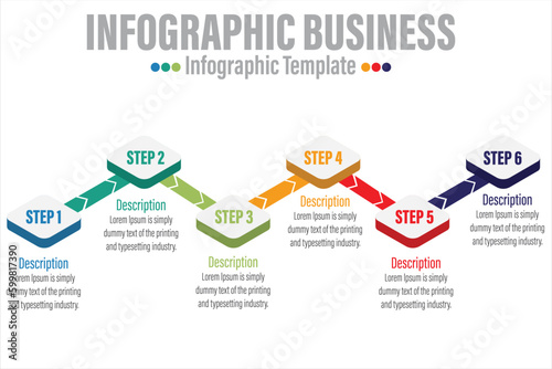 Business vector infographic with 6 steps,six options, parts or processes for presentation
