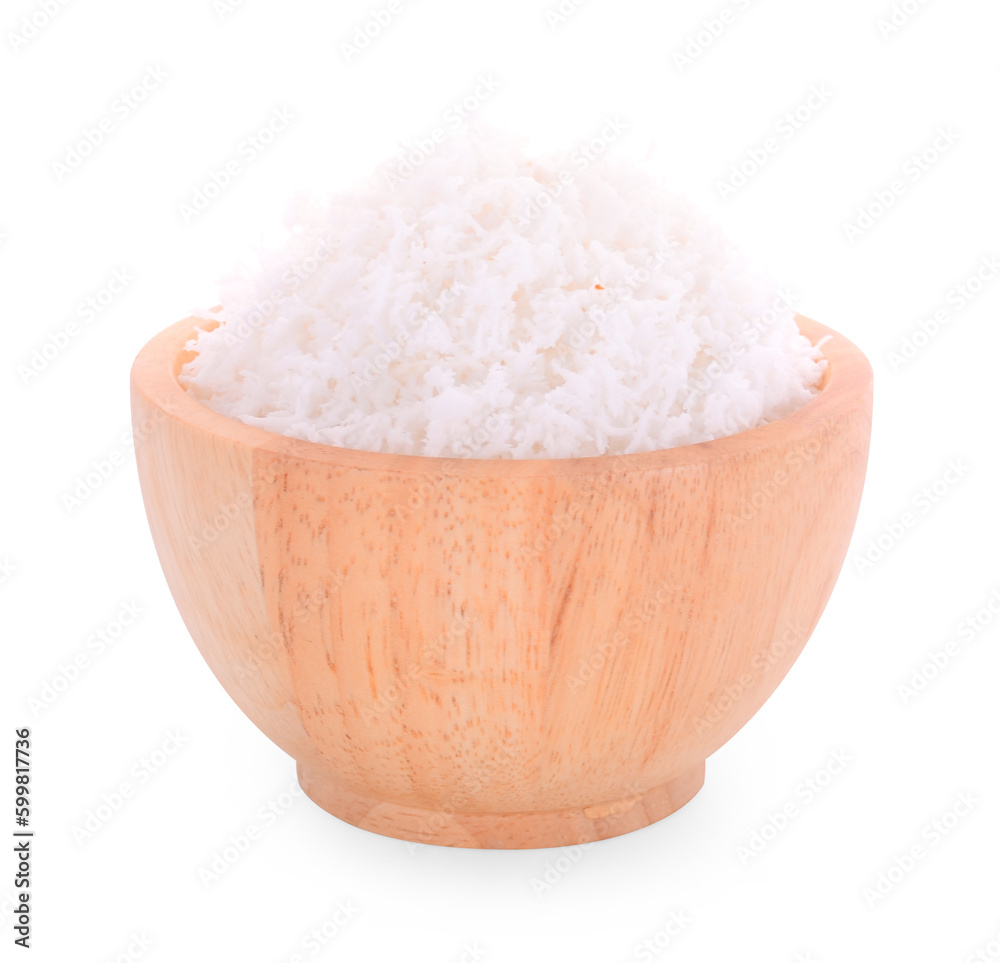 Grated Coconut in bowl isolated on white background. Grated Coconut in bowl isolated on white background.