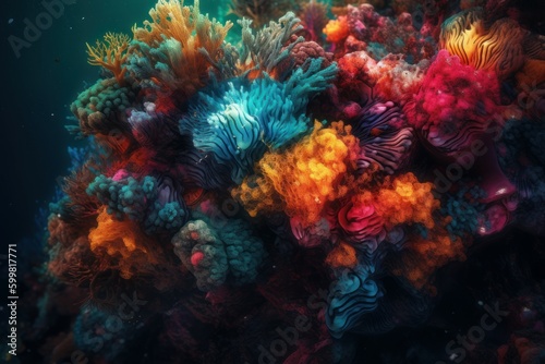 Coral reef closeup colorful. Generate Ai