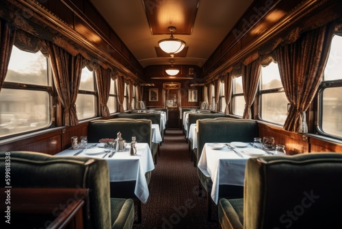 Dining interior train. Generate Ai photo