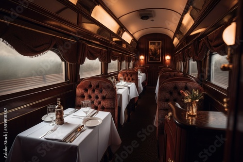 Dining interior train room. Generate Ai photo