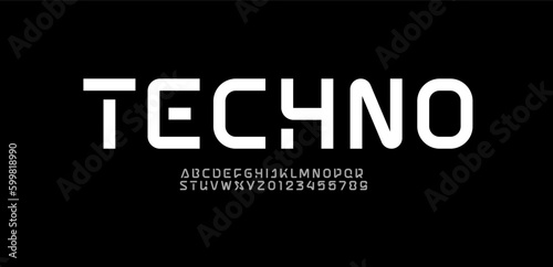 Tech font, digital alphabet, trendy Latin letters from A to Z and Arab numbers from 0 to 9 for you ui ux designs, vector illustration 10EPS
