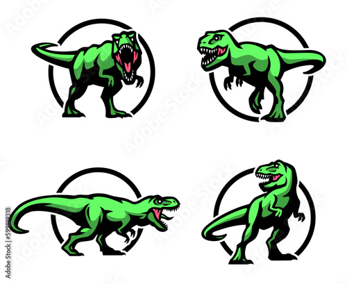 T-rex monster logo set. Dinosaur Tyrannosaurus. Vector illustration.