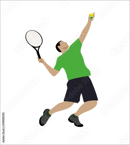 Tennis player in action. Man, Solid background, tennis, sport, player, silhouette, racket, ball, game, athlete, play, vector, badminton, man, illustration, competition, people, sports, playing.   © LazyArtist