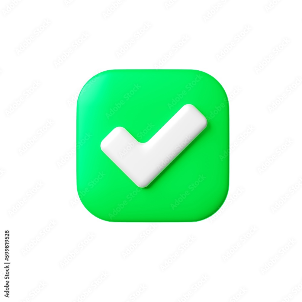 Realistic 3D check mark button, correct symbol on white background. 3d rendered illustration. Realistic 3D check mark button, correct symbol on white background. 3d rendered illustration.