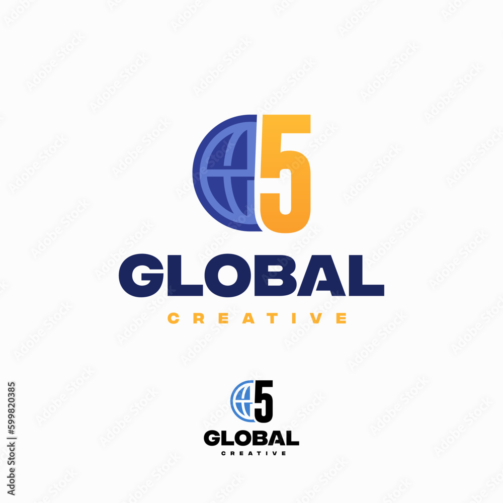 Creative 5 Number Globe Concept Logo Design Template, World Planet Logo designs template