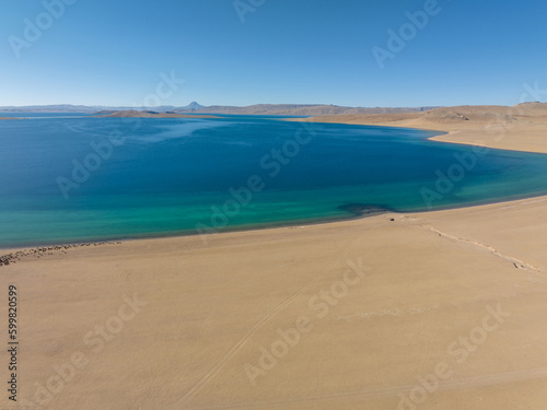 Aerial view of beautiful lake landscape in Tibet China