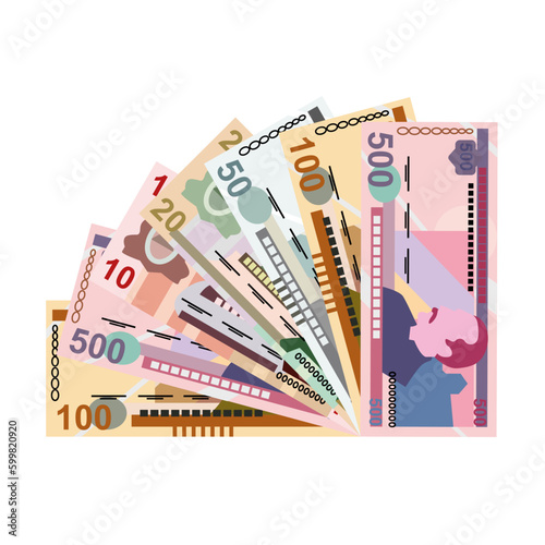 Honduran Lempira Vector Illustration. Honduras money set bundle banknotes. Paper money 10, 20, 50, 100, 500 HNL. Flat style. Isolated on white background. Simple minimal design.