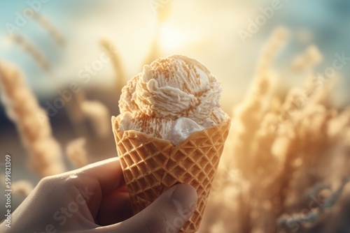Holding ice cream. Generate Ai