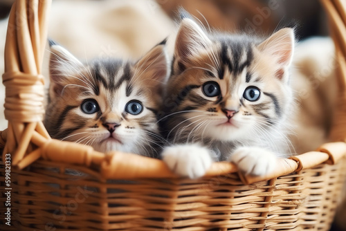 two kittens in a basket, AI generative