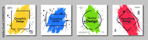 Abstract art cards. Vector illustration. Paint brush and splash. Set of cards templates.  Design for card, invitation, greeting card. 