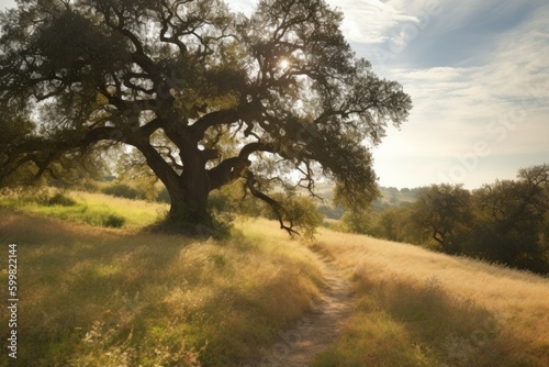 Landscape oak tree nature. Generate Ai