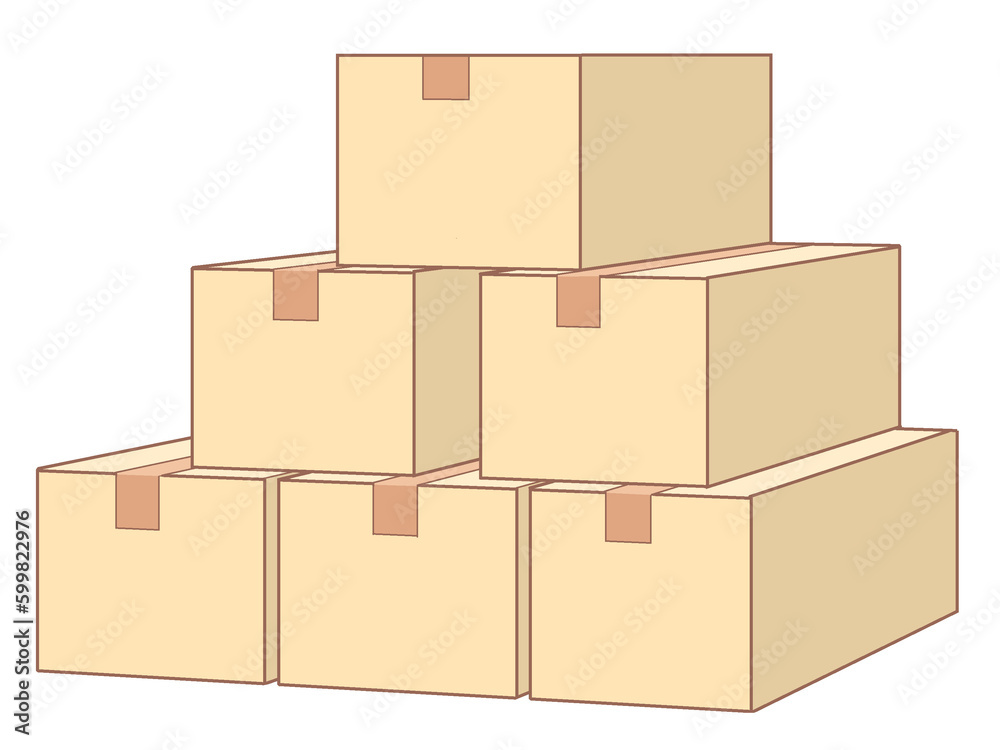 Obraz premium 積み重なった段ボール箱のイラスト【引越し・配送・ダンボール・ガムテープ・梱包・倉庫・積荷】