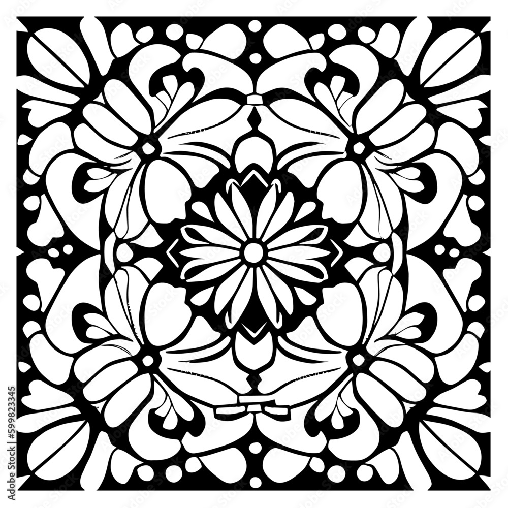 Flower clipart vector design black and white
