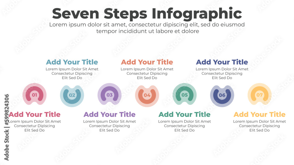 Modern business infographic template with 7 steps or options
