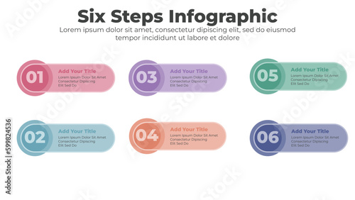 Business infographic design elements with six steps or options
