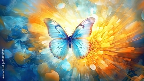 butterfly on flower background,fantastical dreamscapes,light gold and indigo