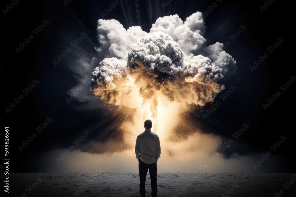 Man and big explosion. Generative AI Man and big explosion. Generative AI