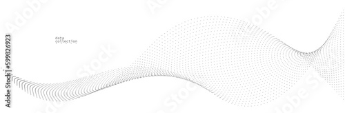 Grey airy particles flow vector design, abstract background with wave of flowing dots array, digital futuristic illustration, nano technology theme.