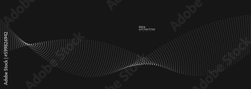 Dark grey airy particles flow vector design, abstract background with wave of flowing dots array, digital futuristic illustration, nano technology theme.