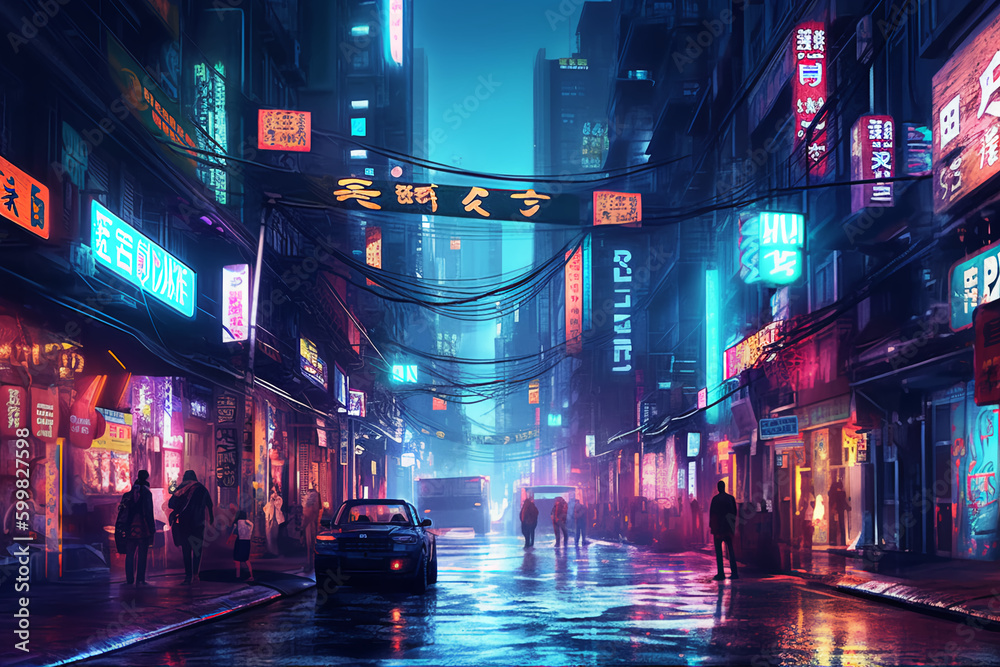view of the city,cyberpunk style, Generative AI